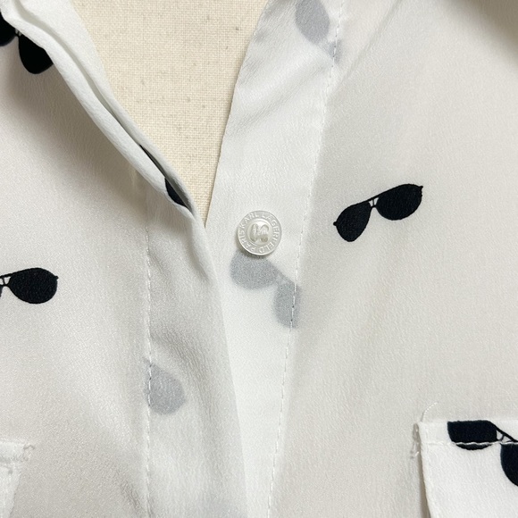 Karl Lagerfeld White Black Sunglasses Roll Tab Sleeve Button Up Collar Blouse XS - Picture 8 of 15